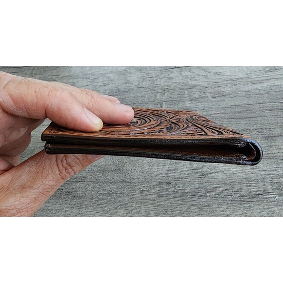 Mens Tan Leather Bi-fold Wallet Floral Tooled by Ranger Belt Company IWR-1B - Picture 9 of 10